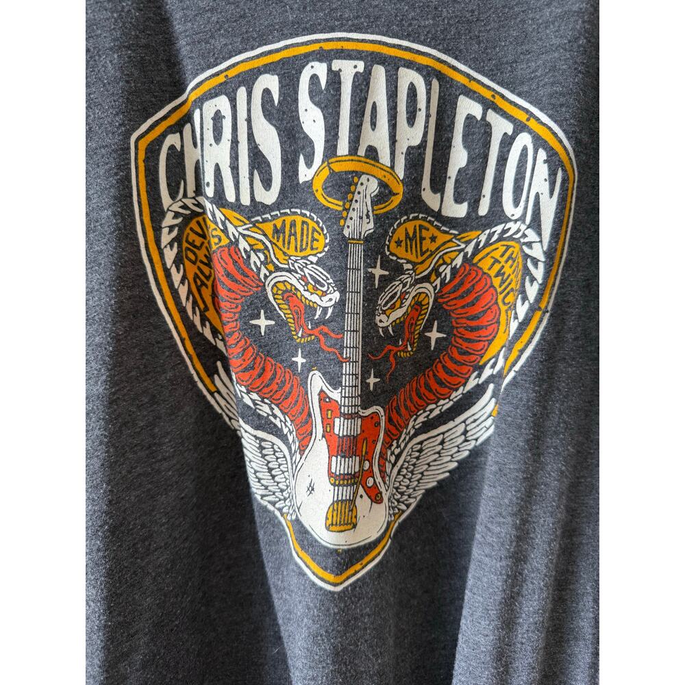 Chris Stapleton Devil Always Made Me Think Twice Graphic Tee Gray Boxy Fit Sz L